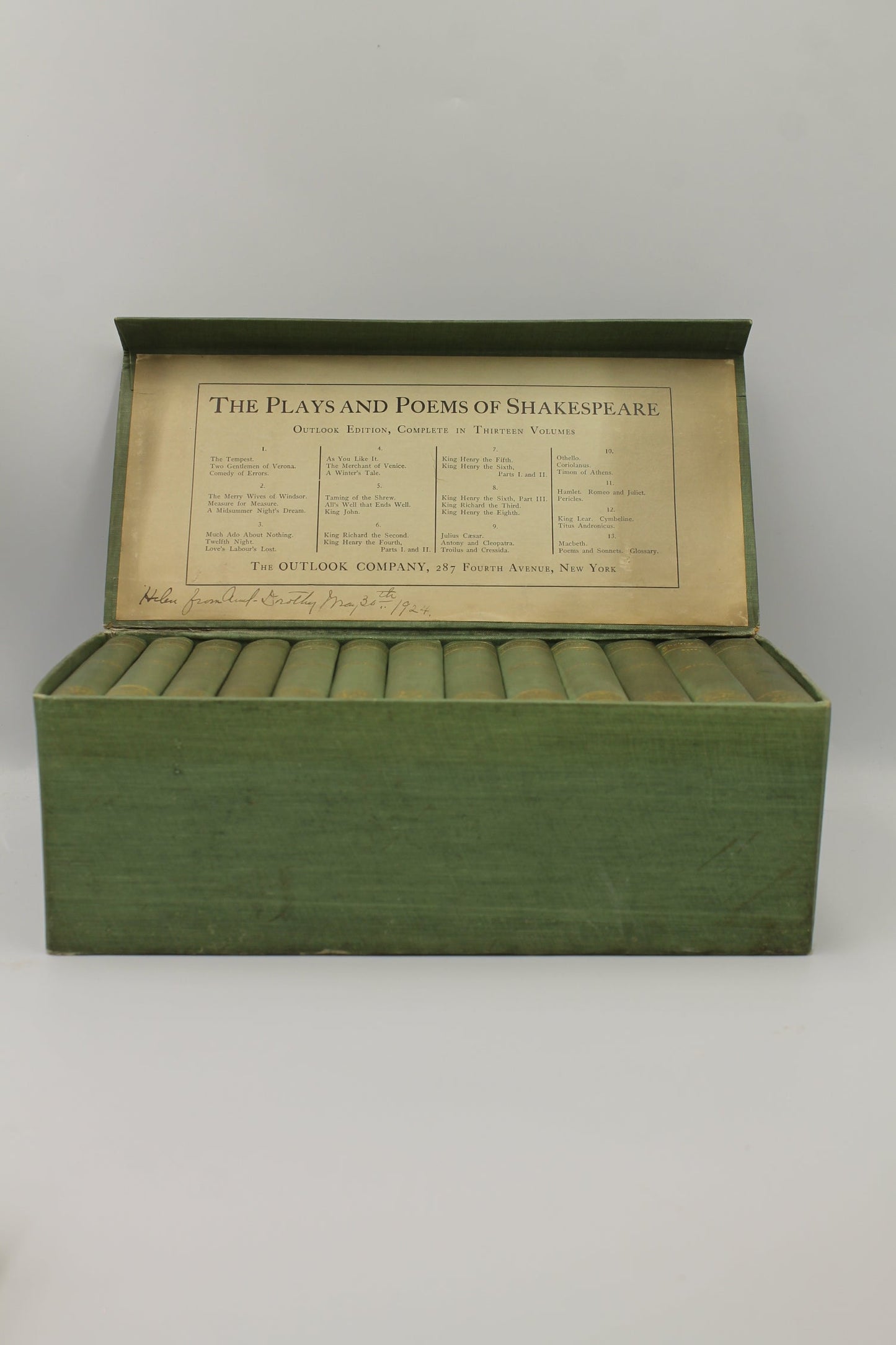 The Plays and Poems of Shakespeare, The Outlook Edition, complete in thirteen volumes.